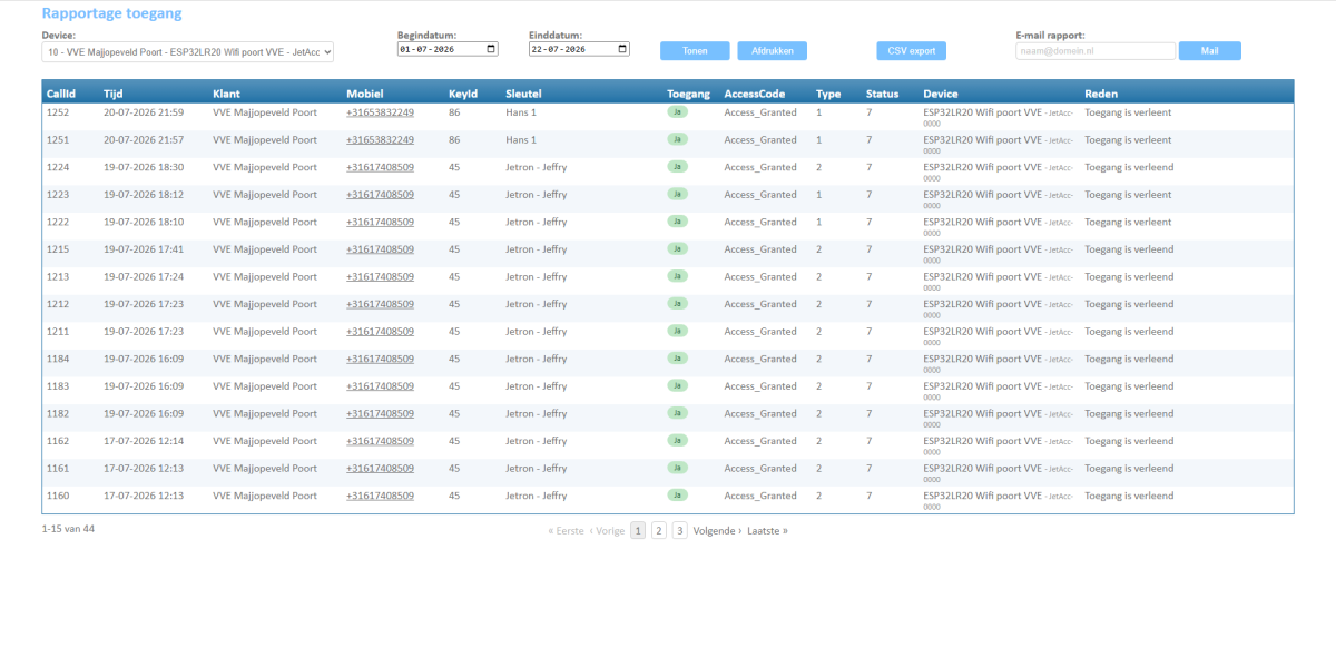 Rapportage toegang in de JetAccess-portal