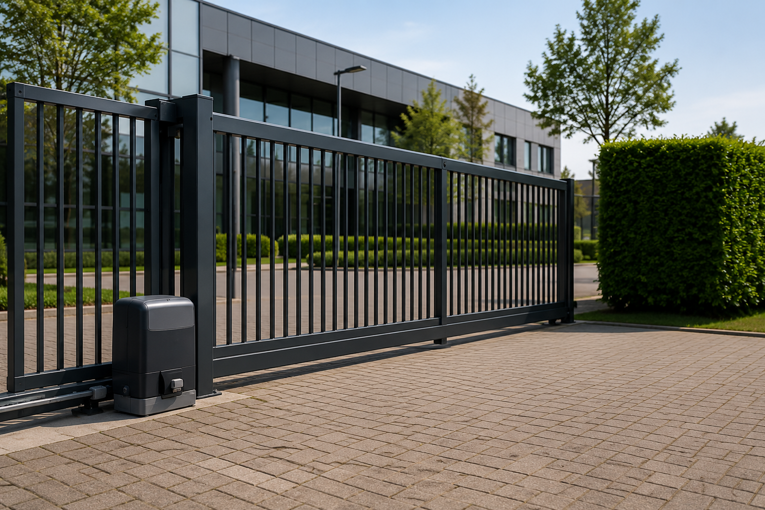 Automatisch schuifhek bij een modern bedrijfsterrein